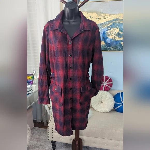 Vintage Pendleton Plaid 100% Virgin Wool Shirtdress Long Sleeve Made In USA XL - Picture 6 of 15